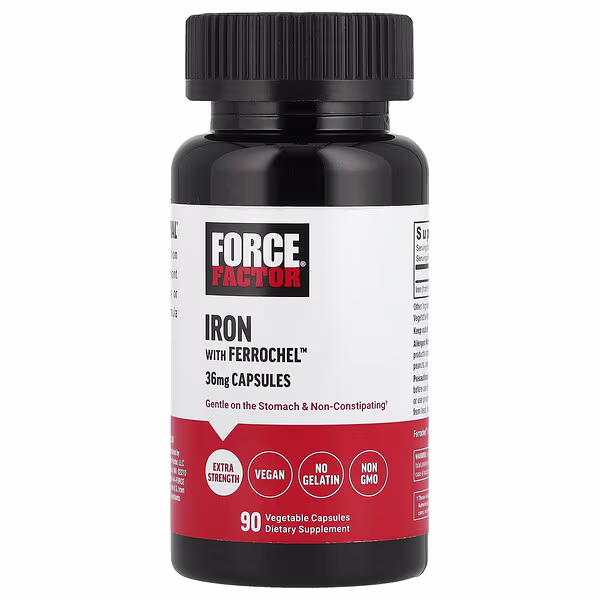 Force Factor, Iron with Ferrochel™, 36 mg, 90 Vegetable Capsules