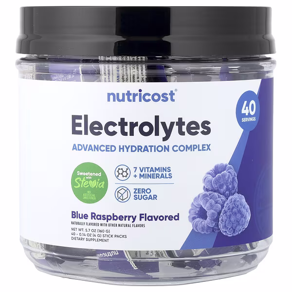 Nutricost, Electrolytes, Advanced Hydration Complex, Blue Raspberry, 40 Stick Packs, 0.14 oz (4 g) Each