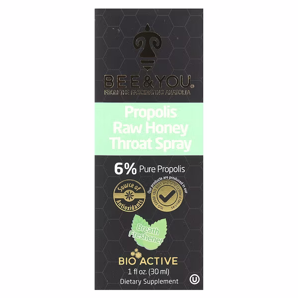 Bee & You, Propolis Raw Honey Throat Spray , 1 fl oz (30 ml)