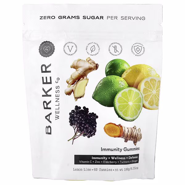 Barker Wellness Co, Immunity Gummies, Lemon Lime, 60 Gummies