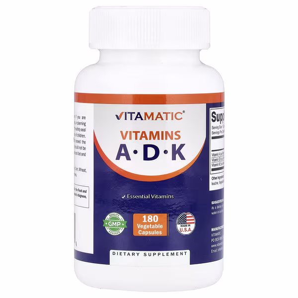 Vitamatic, Vitamins A, D, K, 180 Vegetable Capsules