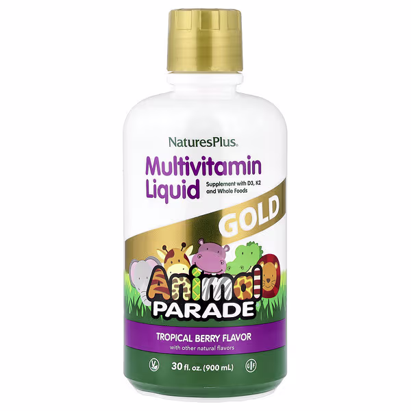NaturesPlus, Animal Parade Gold, Multivitamin Liquid, Tropical Berry, 30 fl oz (887.1 ml)