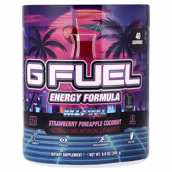 G FUEL, Energy Formula, Miami Nights, Strawberry, Pineapple, Coconut, 9.9 oz (280 g)