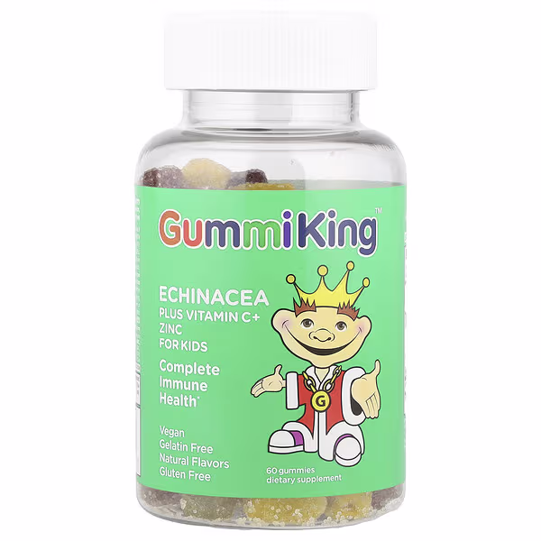 GummiKing, Echinacea Plus Vitamin C+ Zinc for Kids, Strawberry, Orange, Lemon, Grape, Cherry and Grapefruit, 60 Gummies