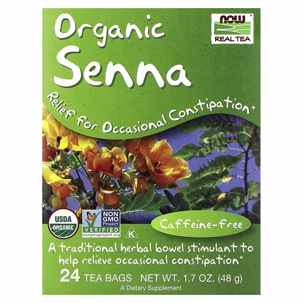 NOW Foods, Real Tea, Organic Senna Tea, Caffeine Free, 24 Tea Bags, 1.7 oz (48 g)