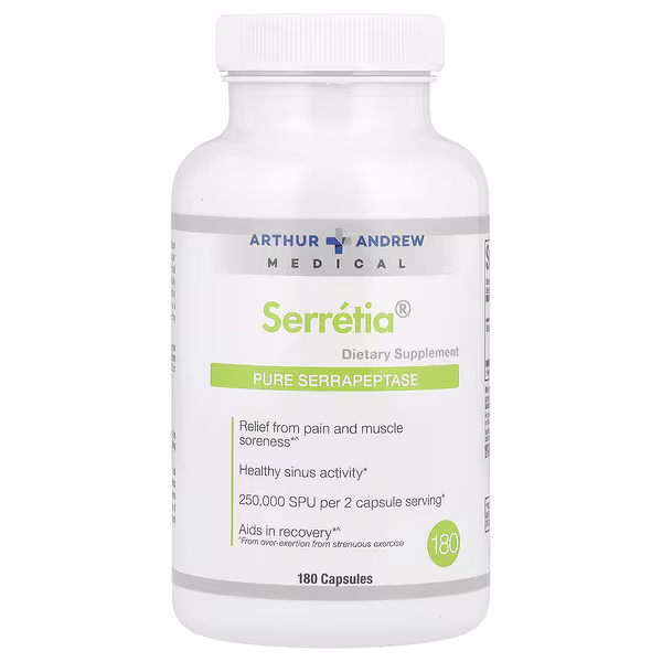 Arthur Andrew Medical, Serretia®, Pure Serrapeptase, 180 Capsules (125,000 SPU per Capsule)