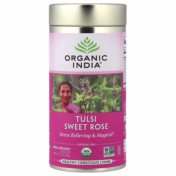 Organic India, Tulsi Sweet Rose Tea, Caffeine Free, 3.5 oz (100 g)