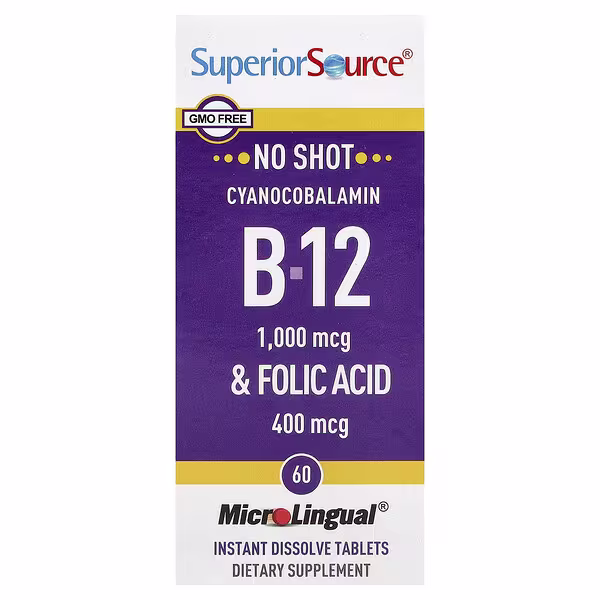 Superior Source, Cyanocobalamin B-12 & Folic Acid, 60 MicroLingual Instant Dissolve Tablets