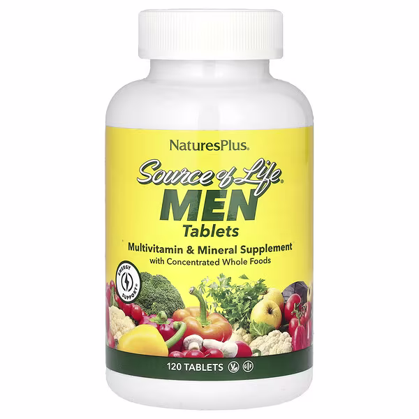 NaturesPlus, Source of Life Men, Multivitamin & Mineral Supplement with Concentrated Whole Foods, Iron-Free, 120 Tablets
