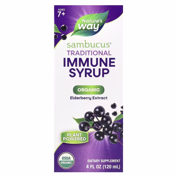 Nature's Way, Sambucus®, Traditional Immune Syrup, Organic Elderberry Extract, Ages 7+, 50 mg, 4 fl oz (120 ml)