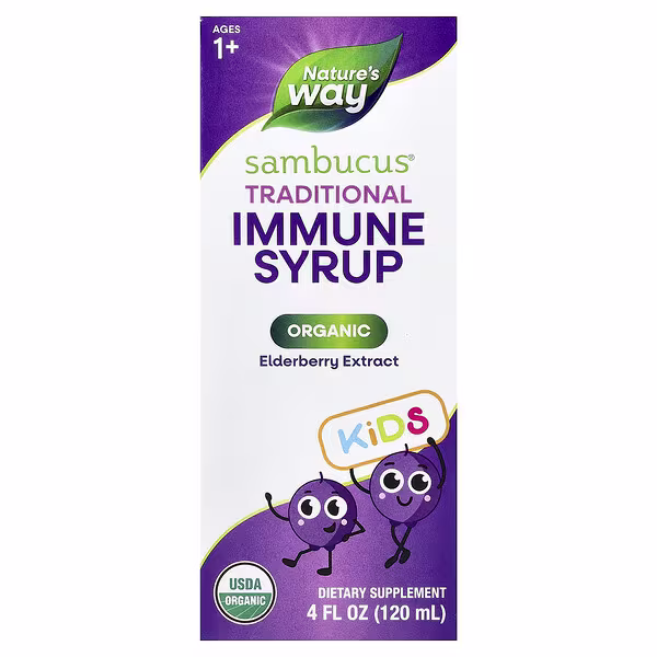Nature's Way, Kids Sambucus®, Organic Traditional Immune Syrup, Ages 1+, 4 fl oz (120 ml)