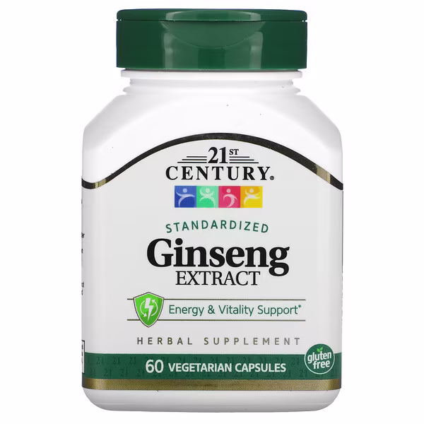 21st Century, Standardized Ginseng Extract, 60 Vegetarian Capsule (100 mg per Capsule)