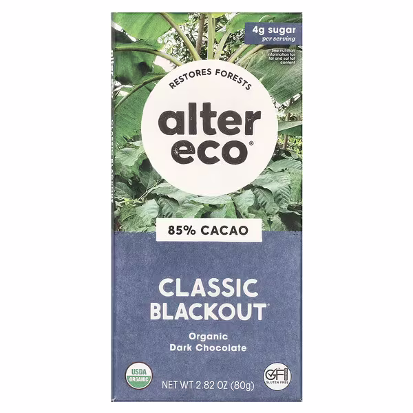 Alter Eco, Organic Dark Chocolate Bar, Classic Blackout, 85% Cocoa, 2.82 oz (80 g)