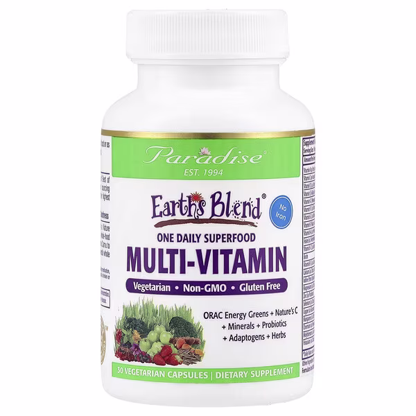 Paradise Herbs, Earth's Blend, One Daily Superfood Multi-Vitamin, No Iron, 30 Vegetarian Capsules