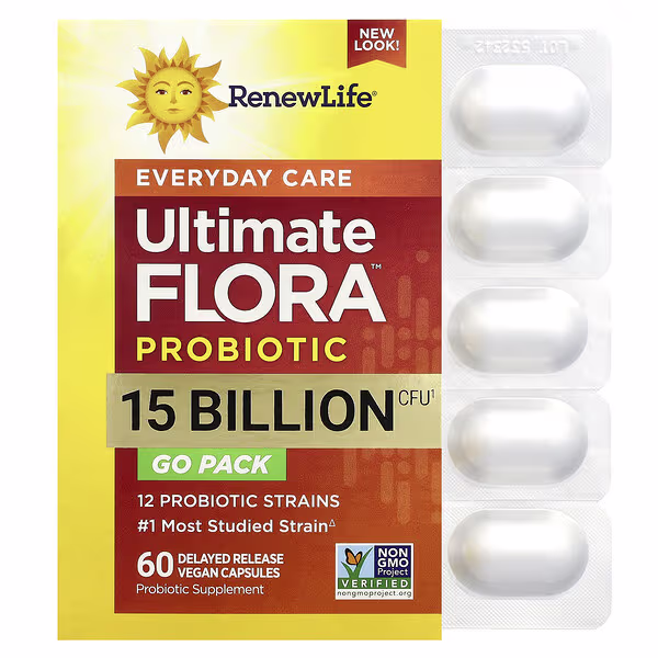 Renew Life, Ultimate Flora™ Everyday Care Probiotic, 15 Billion CFU, 60 Delayed Release Vegan Capsules
