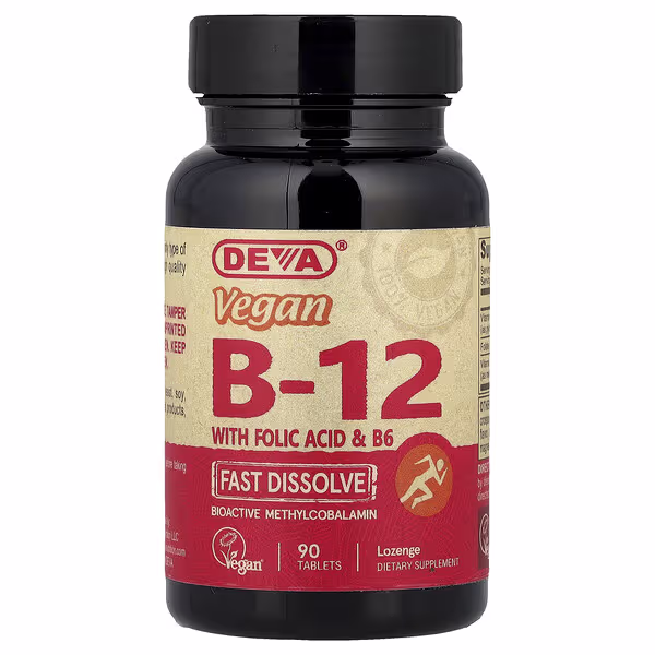 Deva, Vegan B12 with Folic Acid & B6, Fast-Dissolve, 90 Tablets