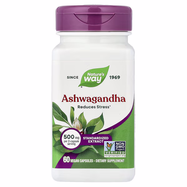 Nature's Way, Ashwagandha, Standardized Extract, 500 mg, 60 Vegan Capsules (250 mg Per capsule)