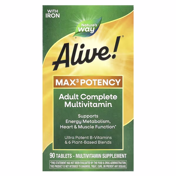 Nature's Way, Alive!® Max3 Potency, Adult Complete Multivitamin, With Iron, 90 Tablets
