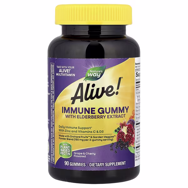 Nature's Way, Alive!® Immune Gummy with Elderberry Extract, Grape & Cherry, 90 Gummies