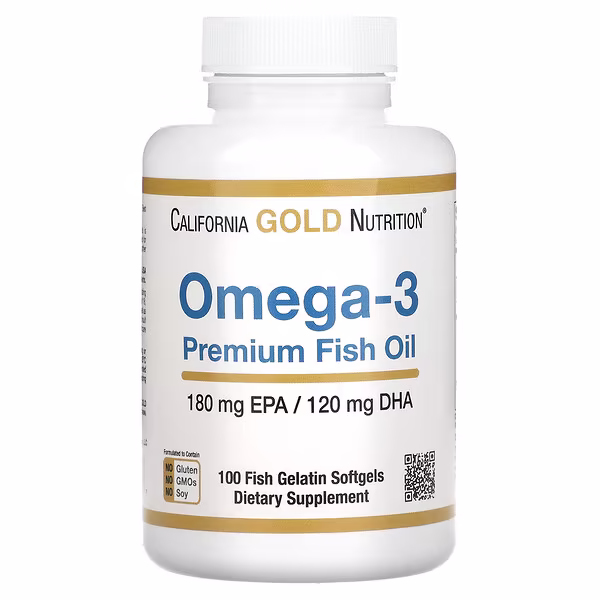 California Gold Nutrition, Omega-3 Premium Fish Oil, 100 Fish Gelatin Softgels (1,100 mg per Softgel)