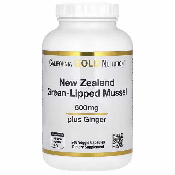 California Gold Nutrition, New Zealand Green-Lipped Mussel with Ginger Extract, 500 mg, 240 Veggie Capsules