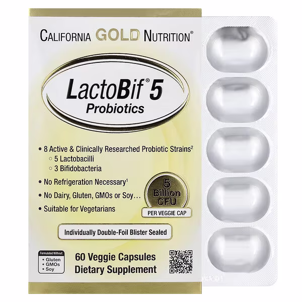 California Gold Nutrition, LactoBif® 5 Probiotics, 5 Billion CFU, 60 Veggie Capsules