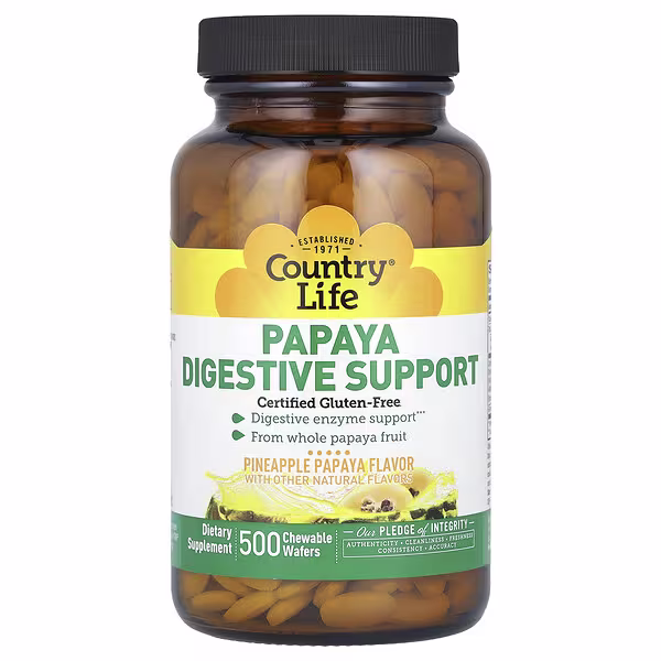 Country Life, Papaya Digestive Support, Pineapple Papaya, 500 Chewable Wafers