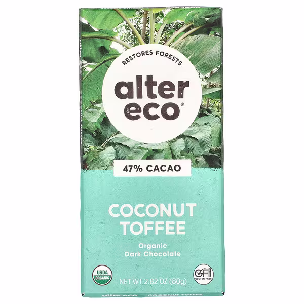 Alter Eco, Organic Dark Chocolate Bar, Coconut Toffee, 47% Cacao, 2.82 oz (80 g)