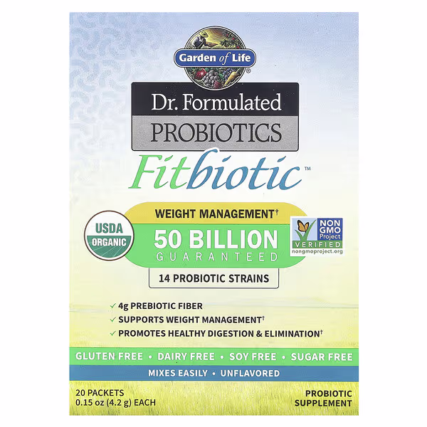 Garden of Life, Dr. Formulated Probiotics, Fitbiotic™, Unflavored, 50 Billion CFU, 20 Packets, 0.15 oz (4.2 g) Each