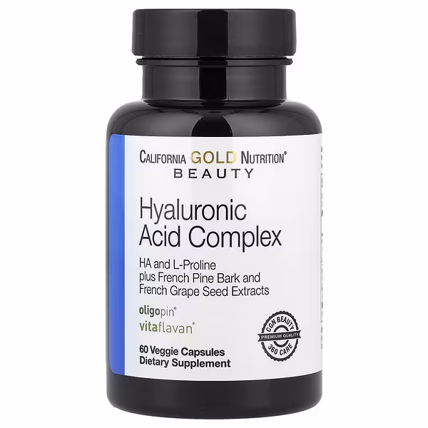 California Gold Nutrition, Hyaluronic Acid Complex with L-Proline, French Grape Seed and French Maritime Pine Bark Extract, 60 Veggie Capsules