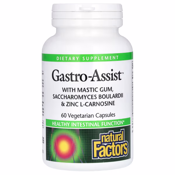 Natural Factors, Gastro-Assist™ with Mastic Gum, Saccharomyces Boulardii & Zinc L-Carnosine, 60 Vegetarian Capsules