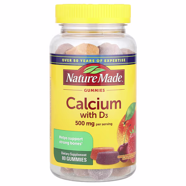 Nature Made, Calcium with Vitamin D3 Gummies, Cherry, Orange & Strawberry, 80 Gummies