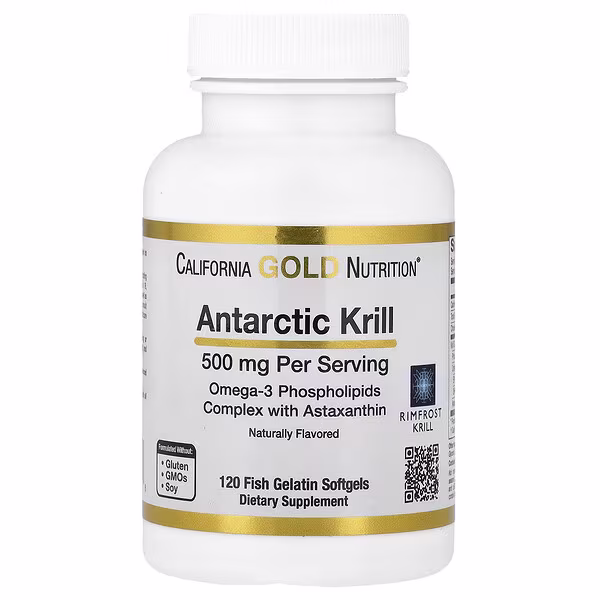 California Gold Nutrition, Antarctic Krill Oil, Omega-3 Phospholipids Complex with Astaxanthin, Natural Strawberry and Lemon, 500 mg, 120 Fish Gelatin Softgels