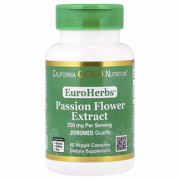 California Gold Nutrition, EuroHerbs™, Passion Flower Extract, Euromed Quality, 250 mg, 60 Veggie Capsules