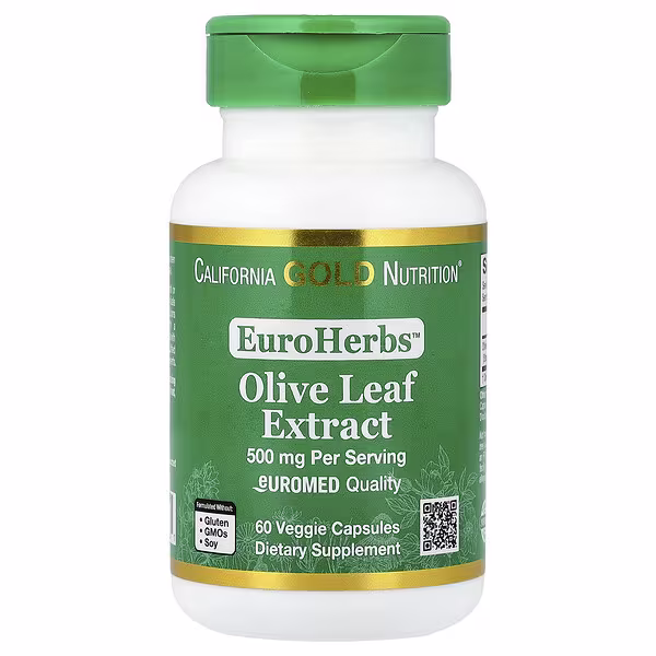 California Gold Nutrition, EuroHerbs™, Olive Leaf Extract, Euromed Quality, 500 mg, 60 Veggie Capsules