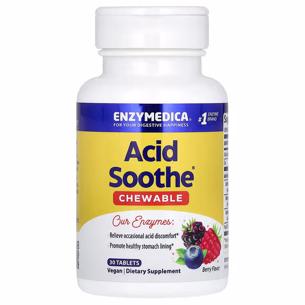Enzymedica, Chewable Acid Soothe, Berry, 30 Tablets